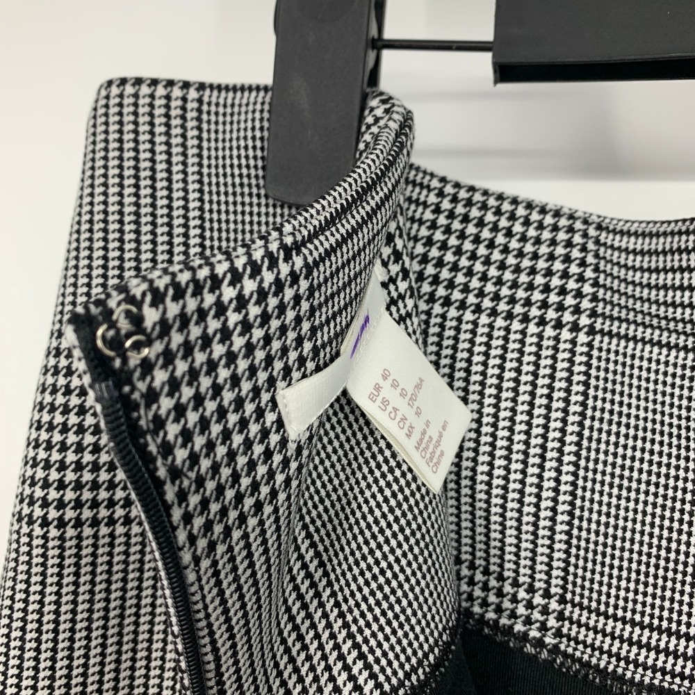 H&M Skirt Glen Plaid Pencil Straight Midi Tie High Waist Slit Womens Size 10 - Picture 11 of 12